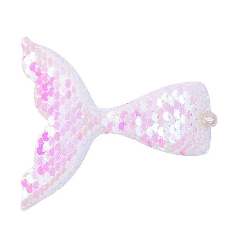 Mermaid Glitter Hair Clips, Fish Tail Duckbill Barrettes - White-Pink, 2 Pack