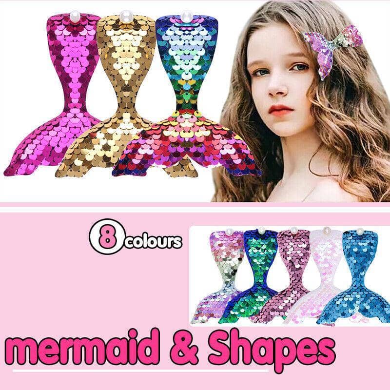 Mermaid Glitter Hair Clips, Fish Tail Duckbill Barrettes - White-Pink, 2 Pack - view 2