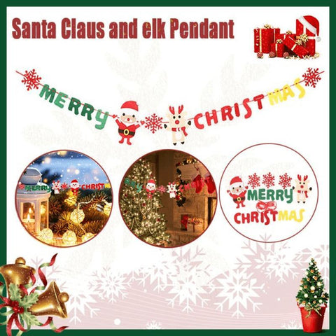 Merry Christmas Felt Banner Garland with Santa and Reindeer, Hanging Decoration 2.8m