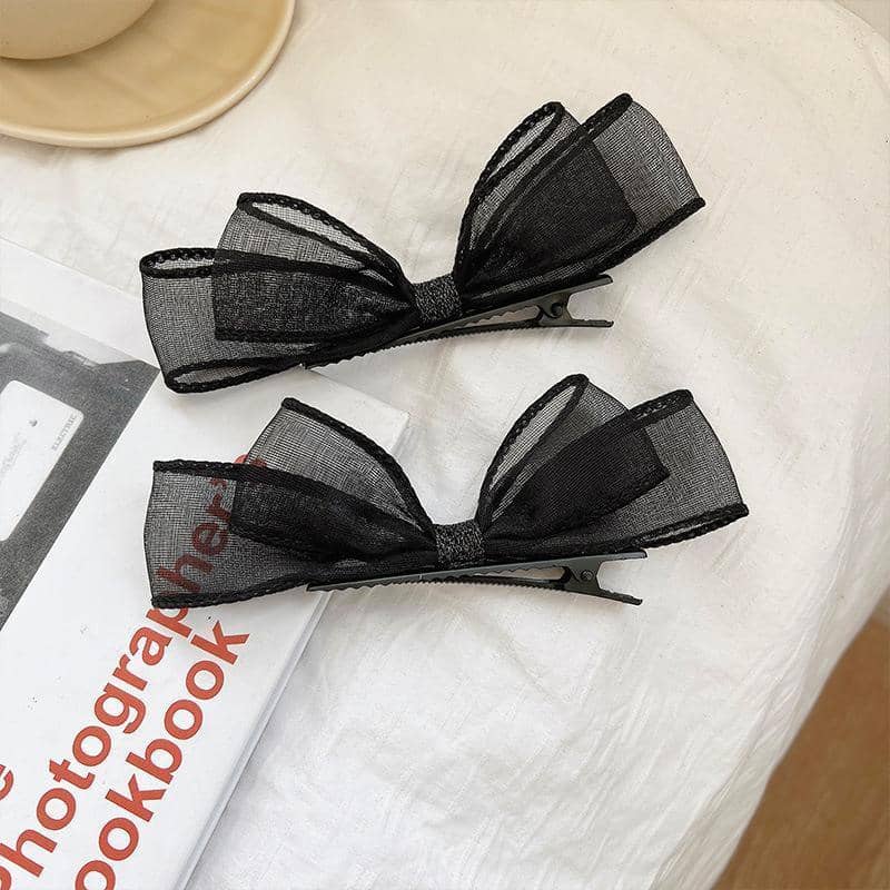 Mesh Bow Hair Clip, Tulle Bowknot Hairpin - Black - view 5