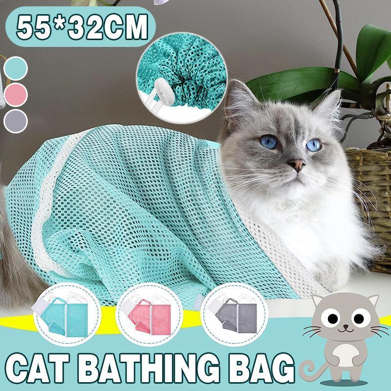 Mesh Cat Grooming Bath Bag for Washing and Nail Trimming - Green - view 2