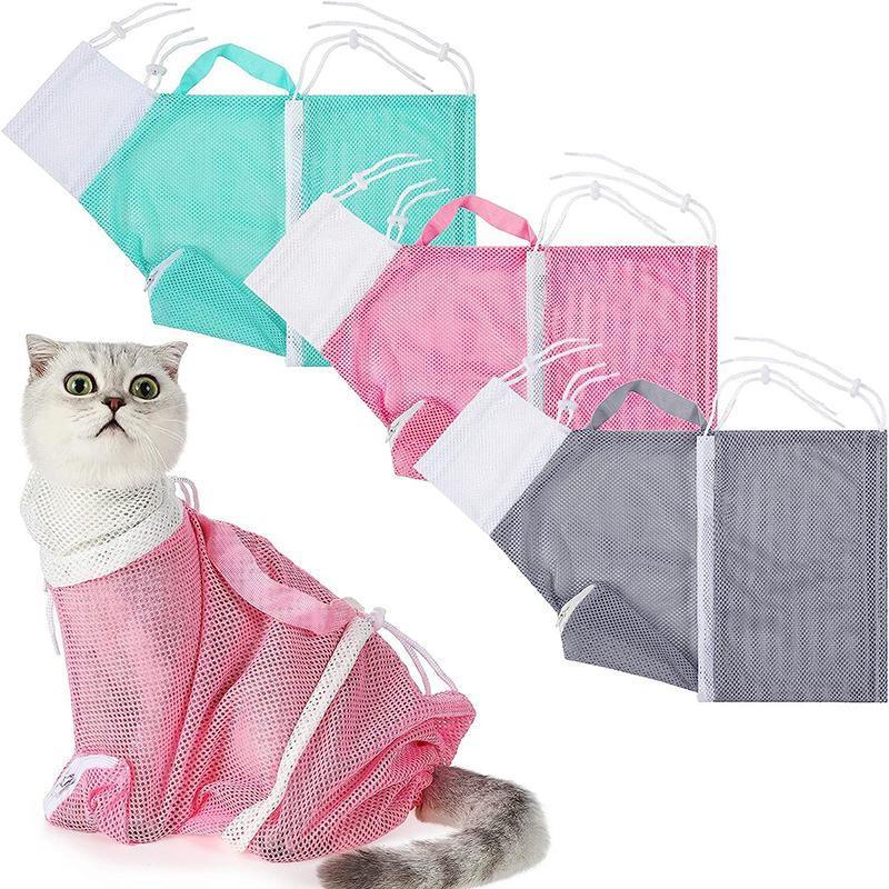 Mesh Cat Grooming Bath Bag for Washing and Nail Trimming - Green - view 4
