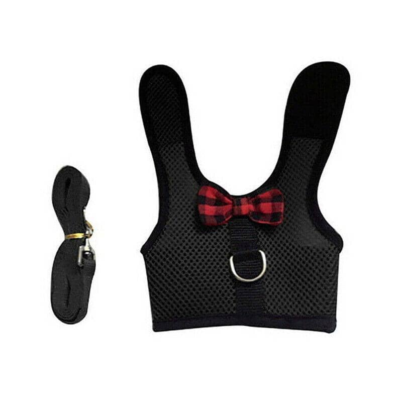 Mesh Rabbit Harness and Leash Set - Black, Size L (Chest 35-40 cm)