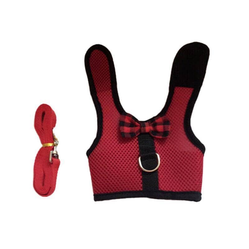 Mesh Rabbit Harness and Leash Set - Red, Size L (Chest 35-40 cm)