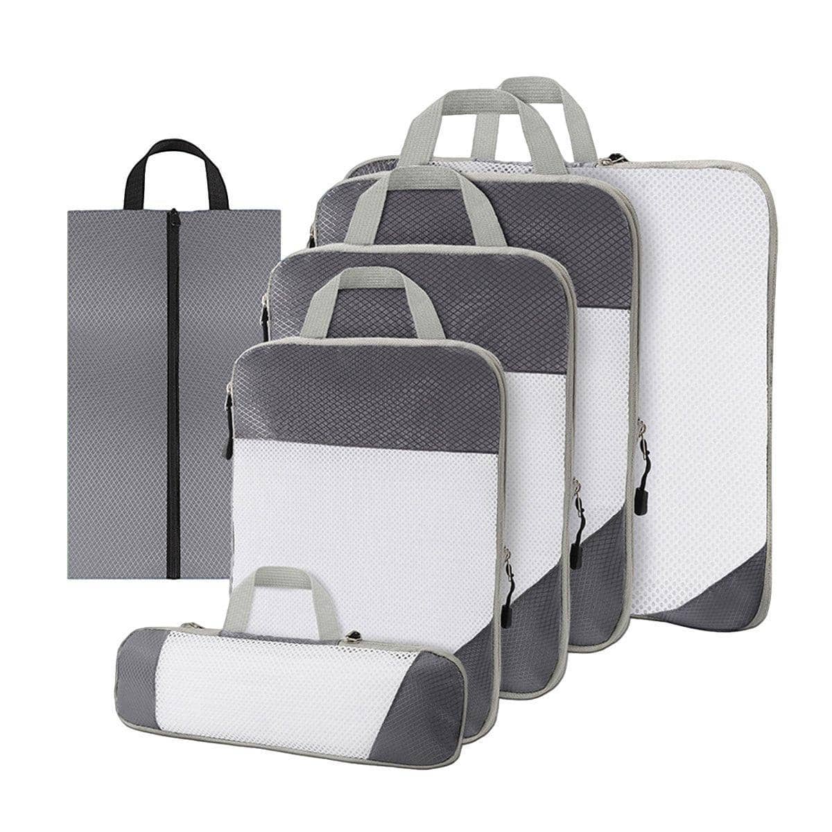 Mesh Visible Travel Storage Bags Set of 6 Waterproof Nylon Compressible - Grey