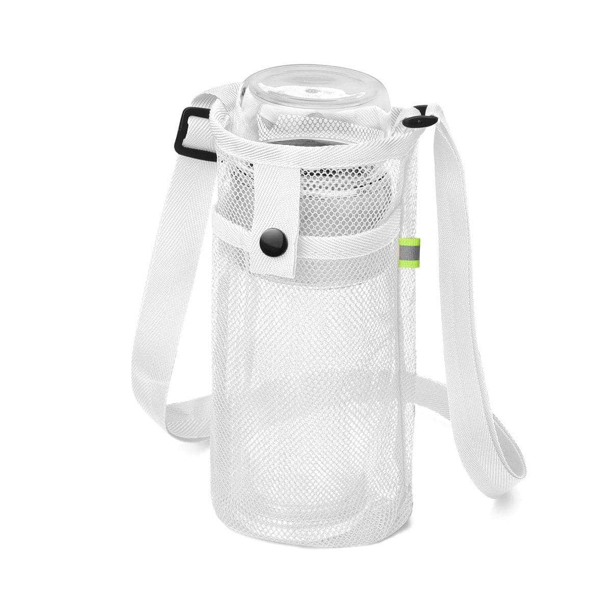Mesh Water Bottle Holder Bags with Shoulder Strap - White, Pack of 4
