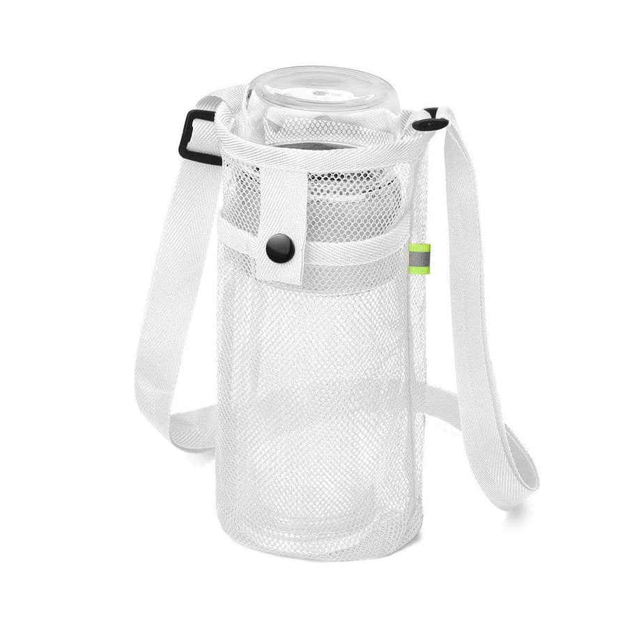 Mesh Water Bottle Holder Bags with Shoulder Strap - White, Pack of 4