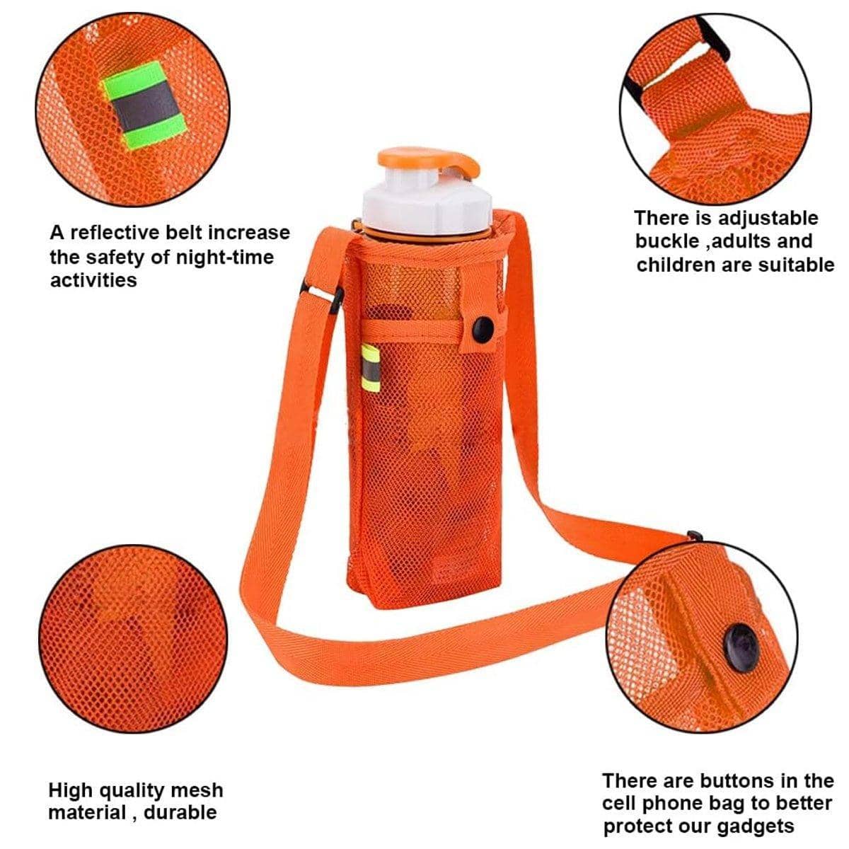 Mesh Water Bottle Holder Bags with Shoulder Strap - White, Pack of 4 - view 5