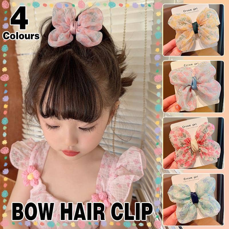 Mesh Yarn Bow Hair Clip for Girls - Light Blue Floral - view 2