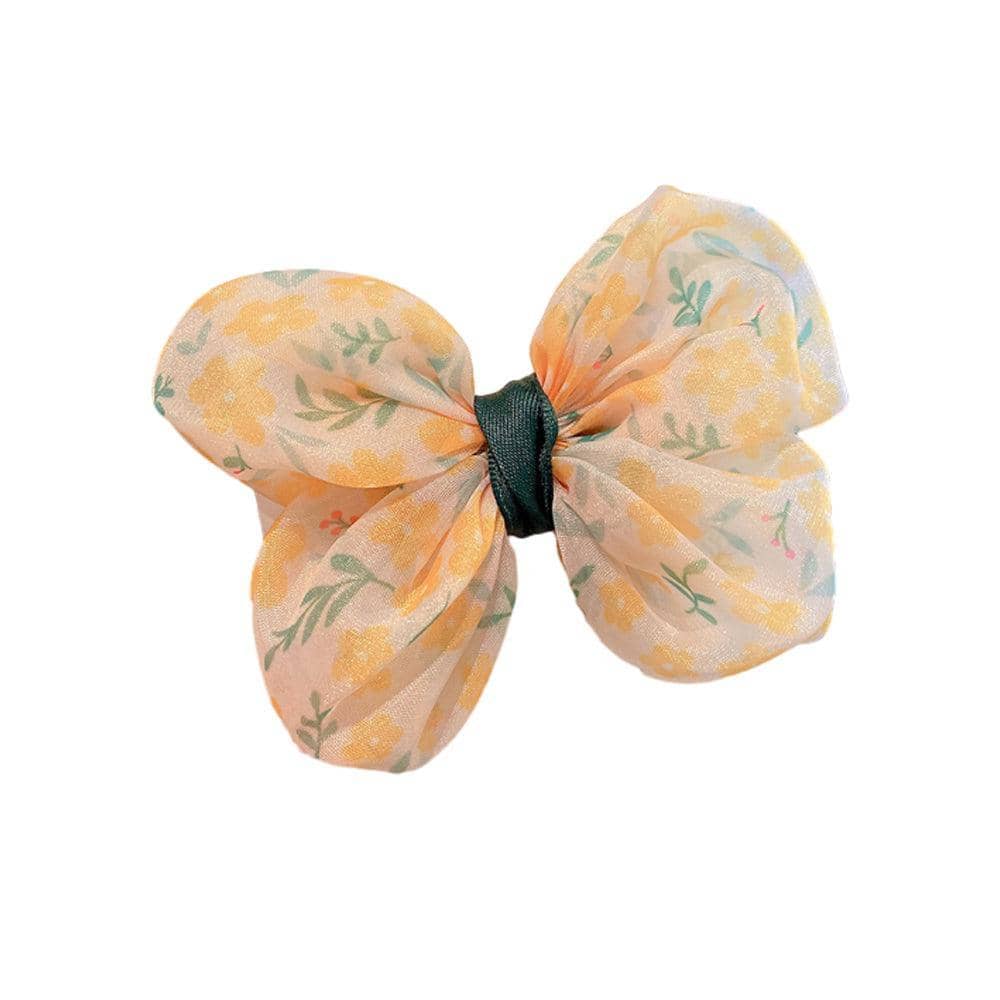 Mesh Yarn Bow Hair Clip for Girls - Yellow Floral