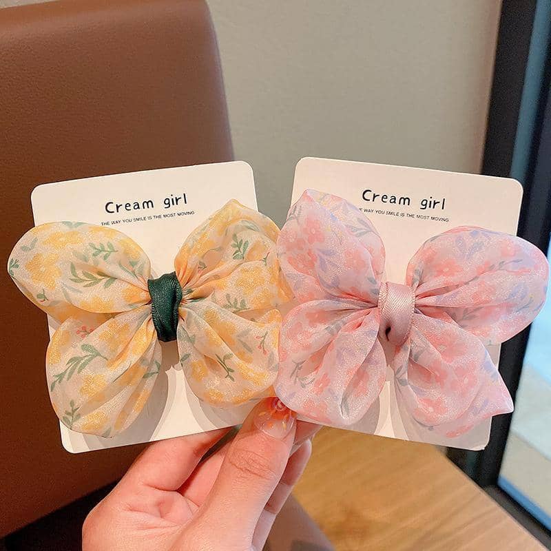 Mesh Yarn Bow Hair Clip for Girls - Yellow Floral - view 4