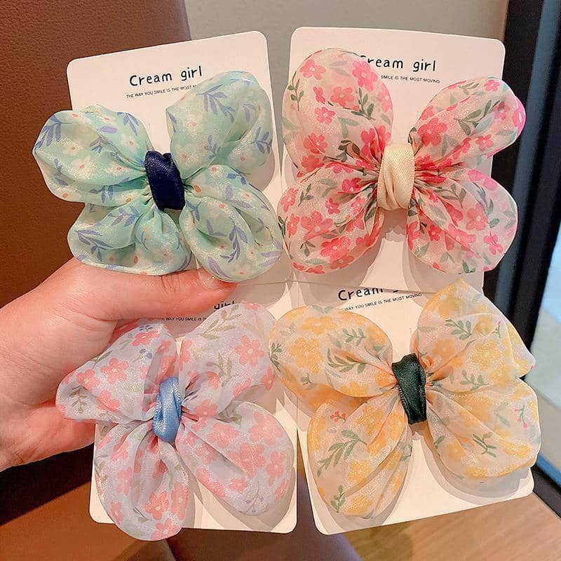 Mesh Yarn Bow Hair Clip for Girls - Yellow Floral - view 5