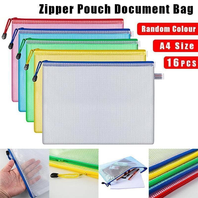 Mesh Zip Document Pouches for A4 Paper, 34 x 24 cm, Pack of 16