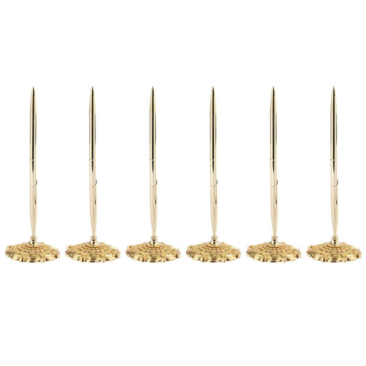 Metal Ballpoint Desk Pens with Plum Blossom Base - Gold, Pack of 6