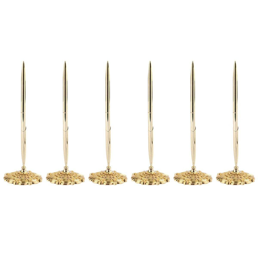 Metal Ballpoint Desk Pens with Plum Blossom Base - Gold, Pack of 6