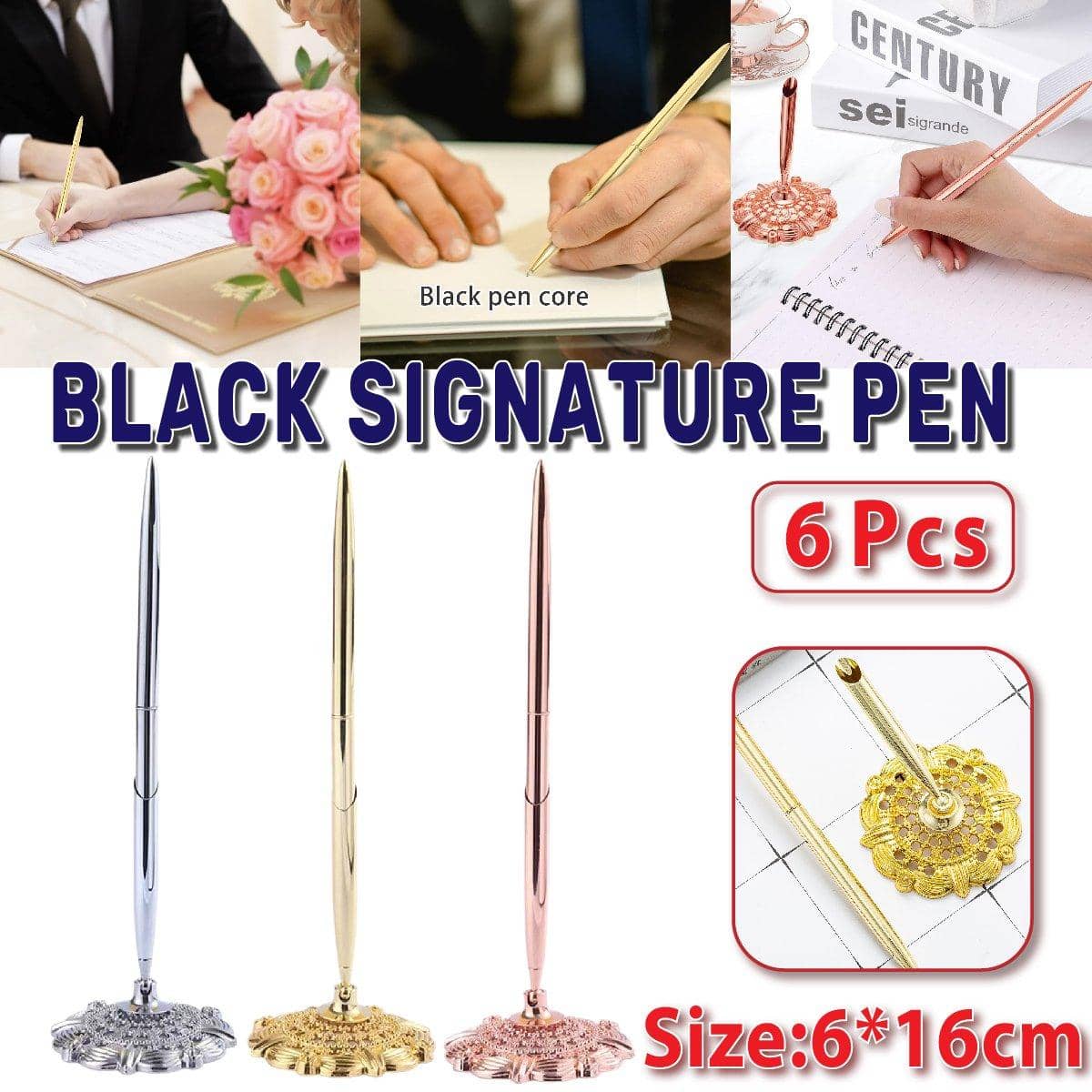 Metal Ballpoint Desk Pens with Plum Blossom Base - Gold, Pack of 6 - view 2