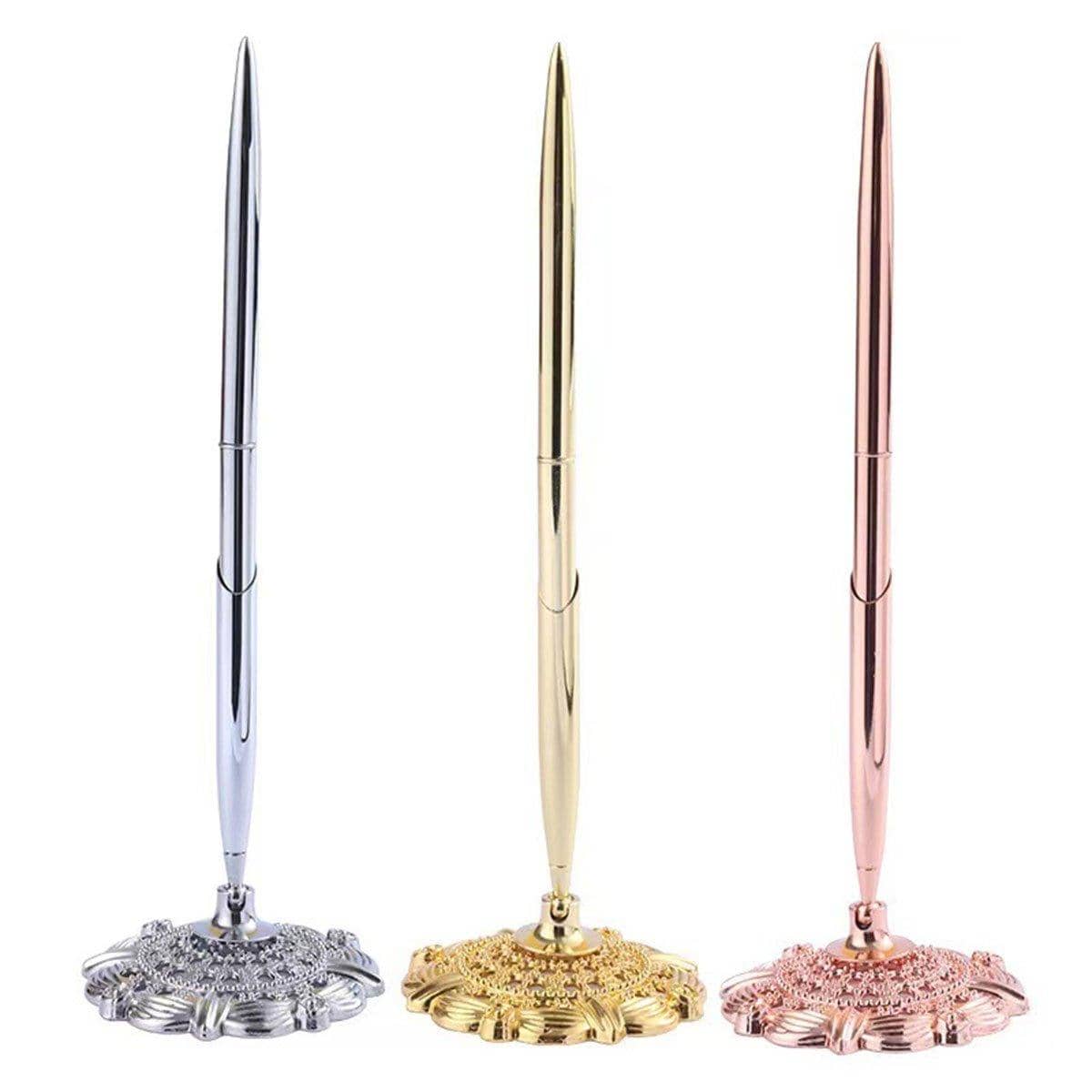 Metal Ballpoint Desk Pens with Plum Blossom Base - Gold, Pack of 6 - view 3