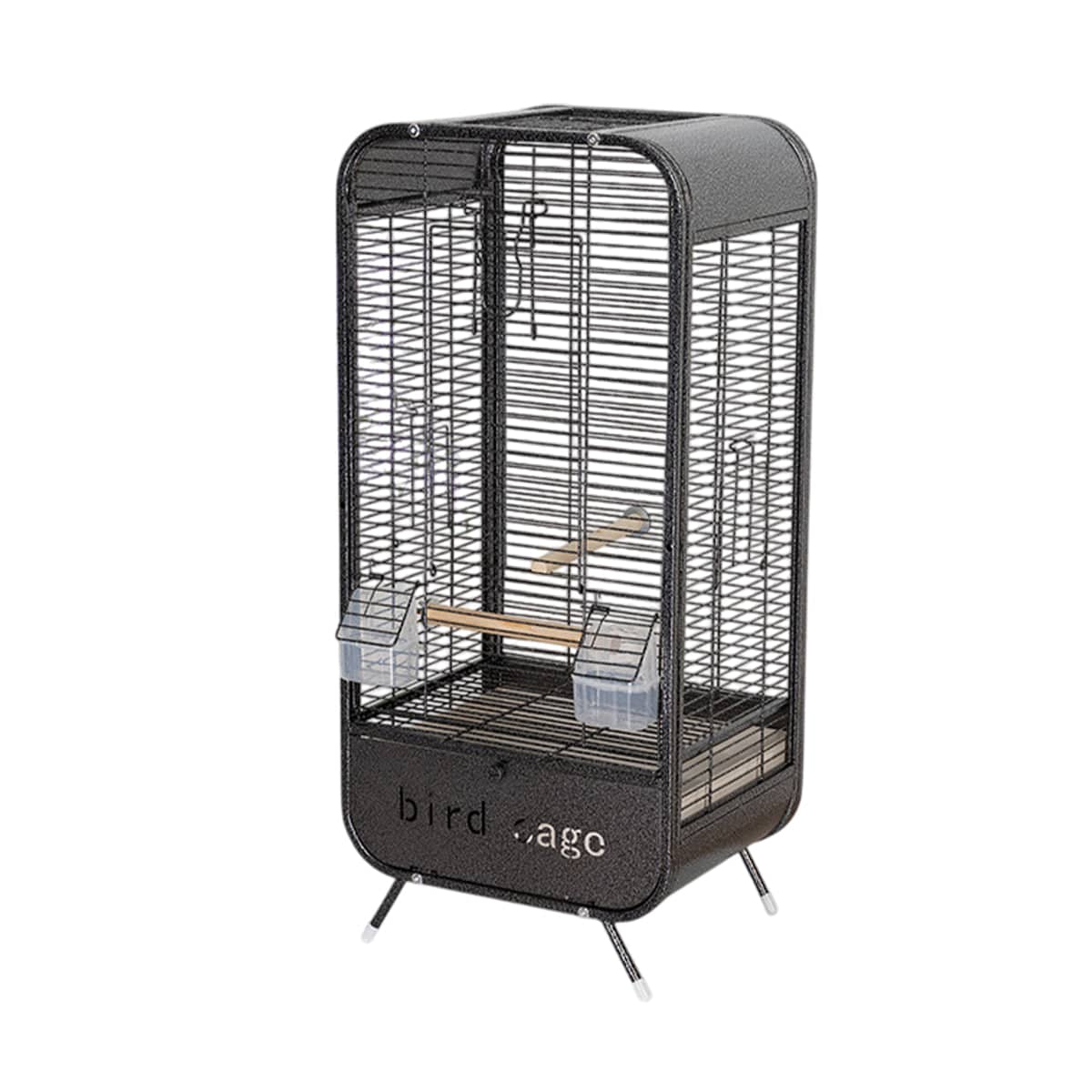 Metal Bird Cage with Perch and Feeder - Black