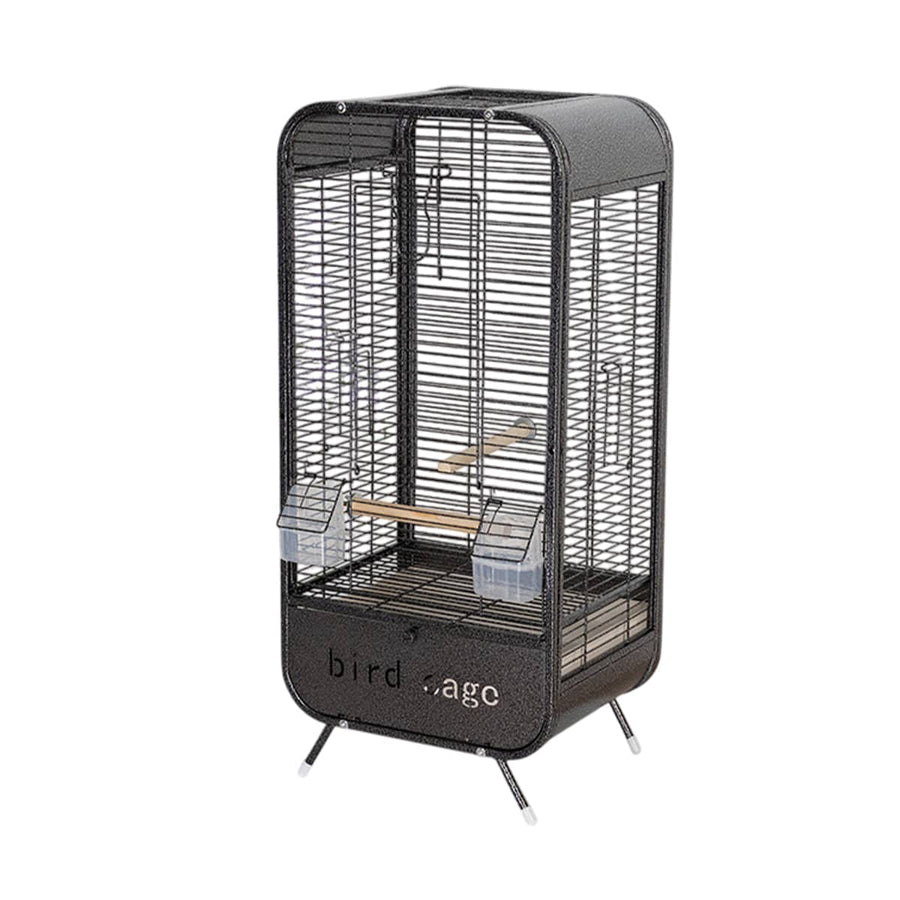 Metal Bird Cage with Perch and Feeder - Black