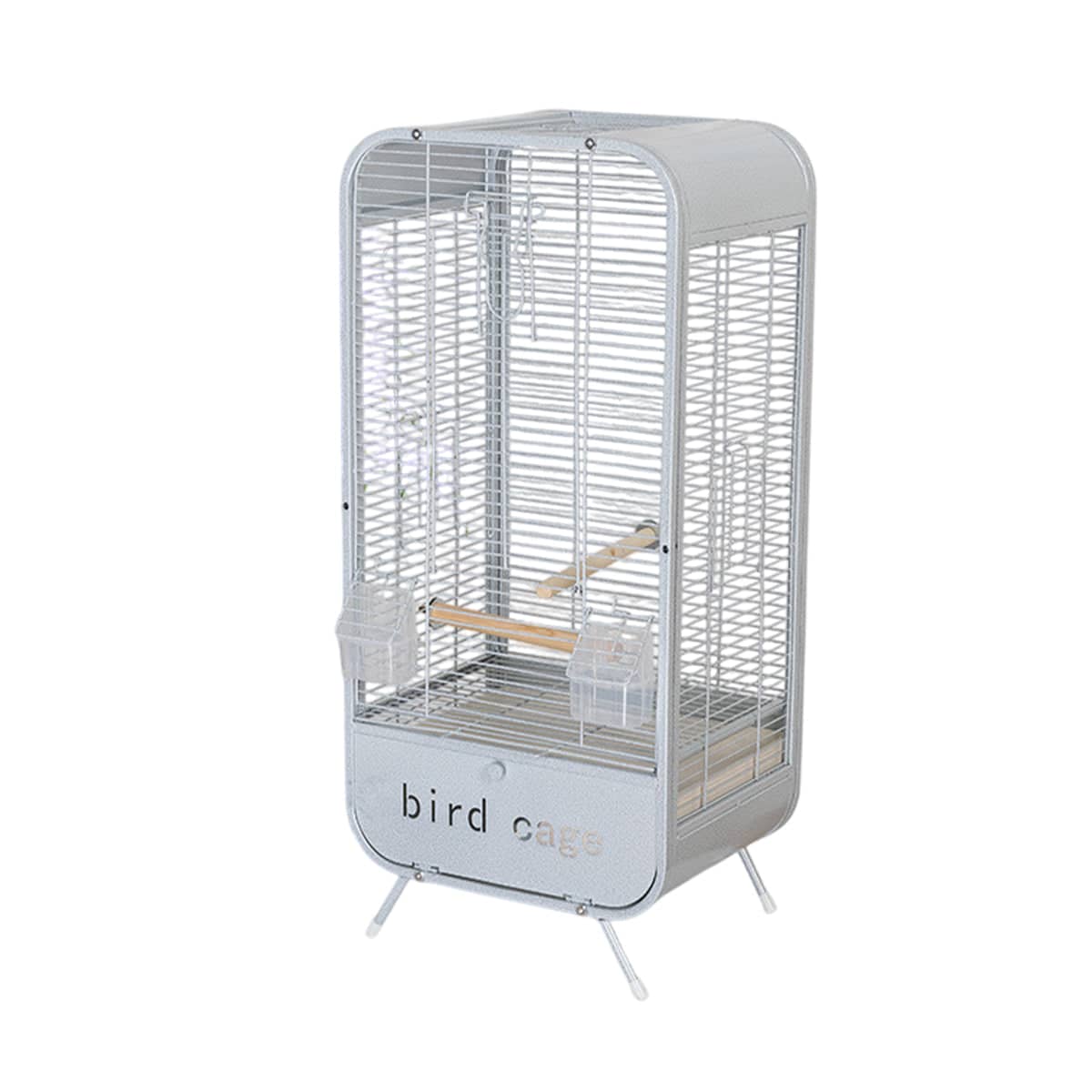 Metal Bird Cage with Perch and Feeder - Grey