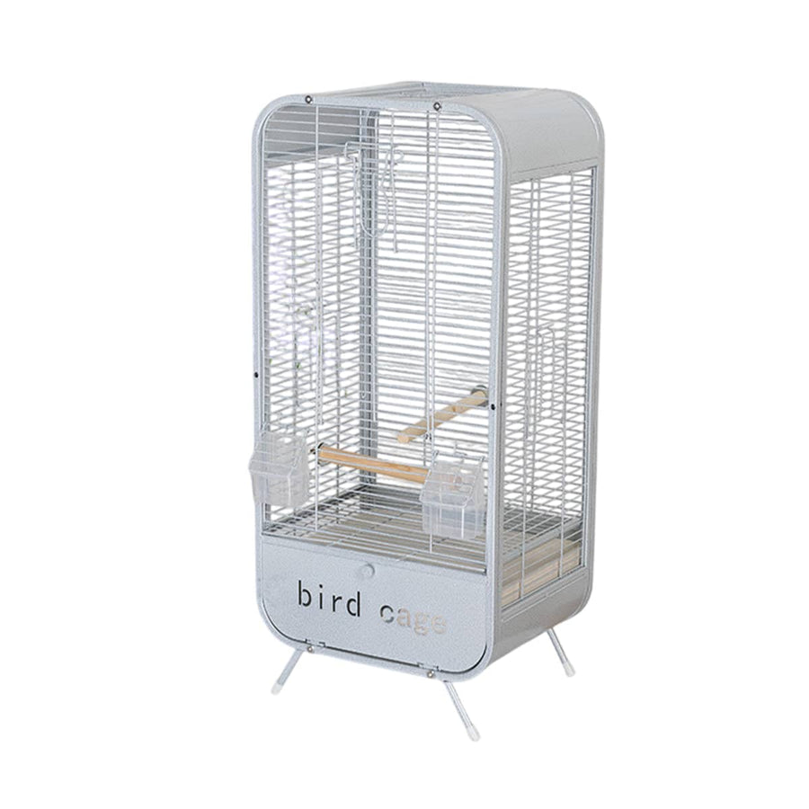 Metal Bird Cage with Perch and Feeder - Grey
