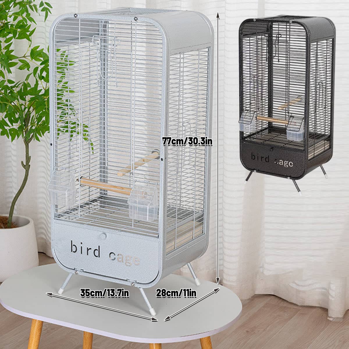 Metal Bird Cage with Perch and Feeder - Grey - view 4