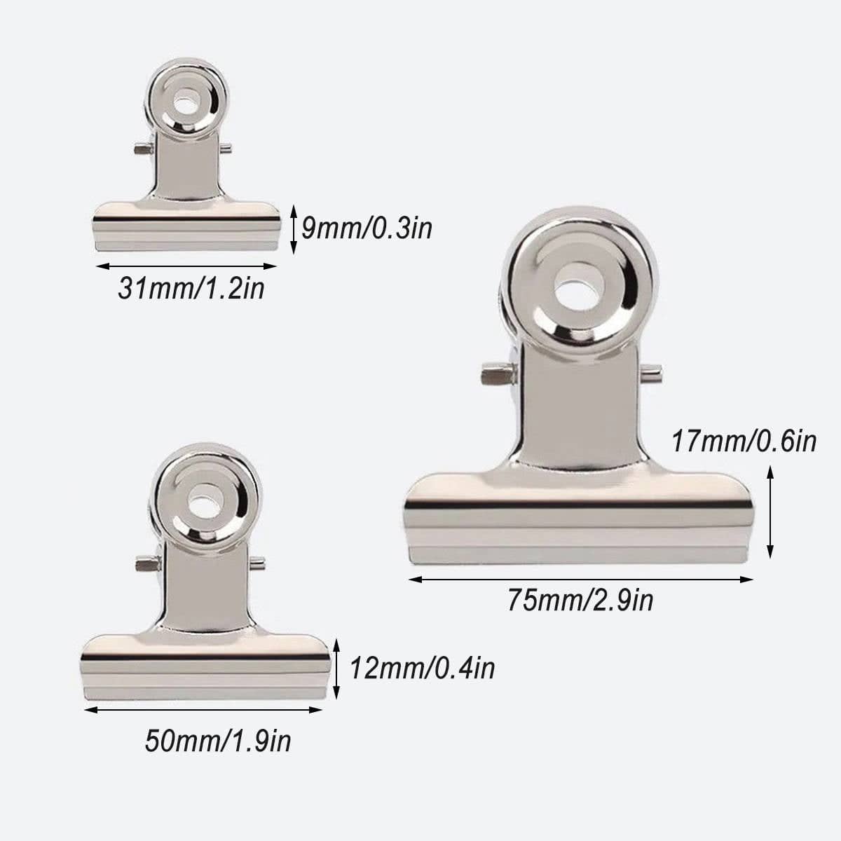 Metal Bulldog Clips, 30 Pack, Mixed 31 mm, 50 mm and 75 mm - view 3