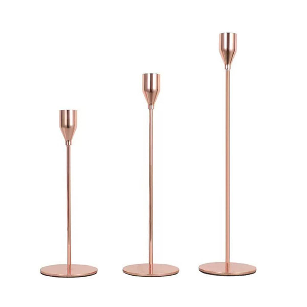 Metal Candle Holders Set of 3, Rose Gold Tabletop Decor - view 2