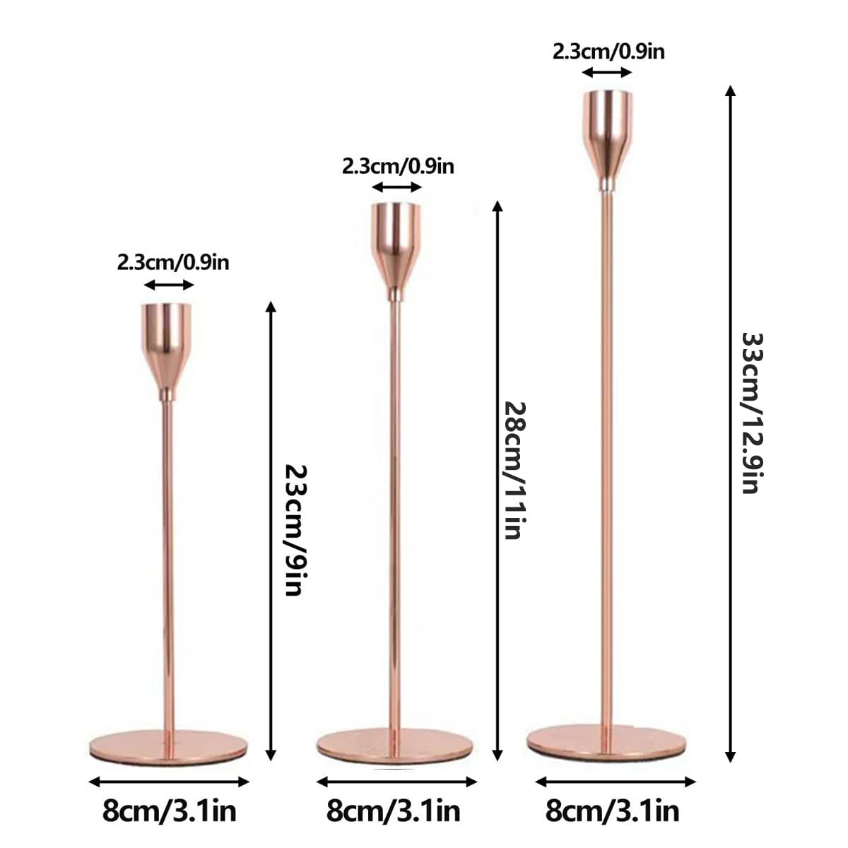 Metal Candle Holders Set of 3, Rose Gold Tabletop Decor - view 3