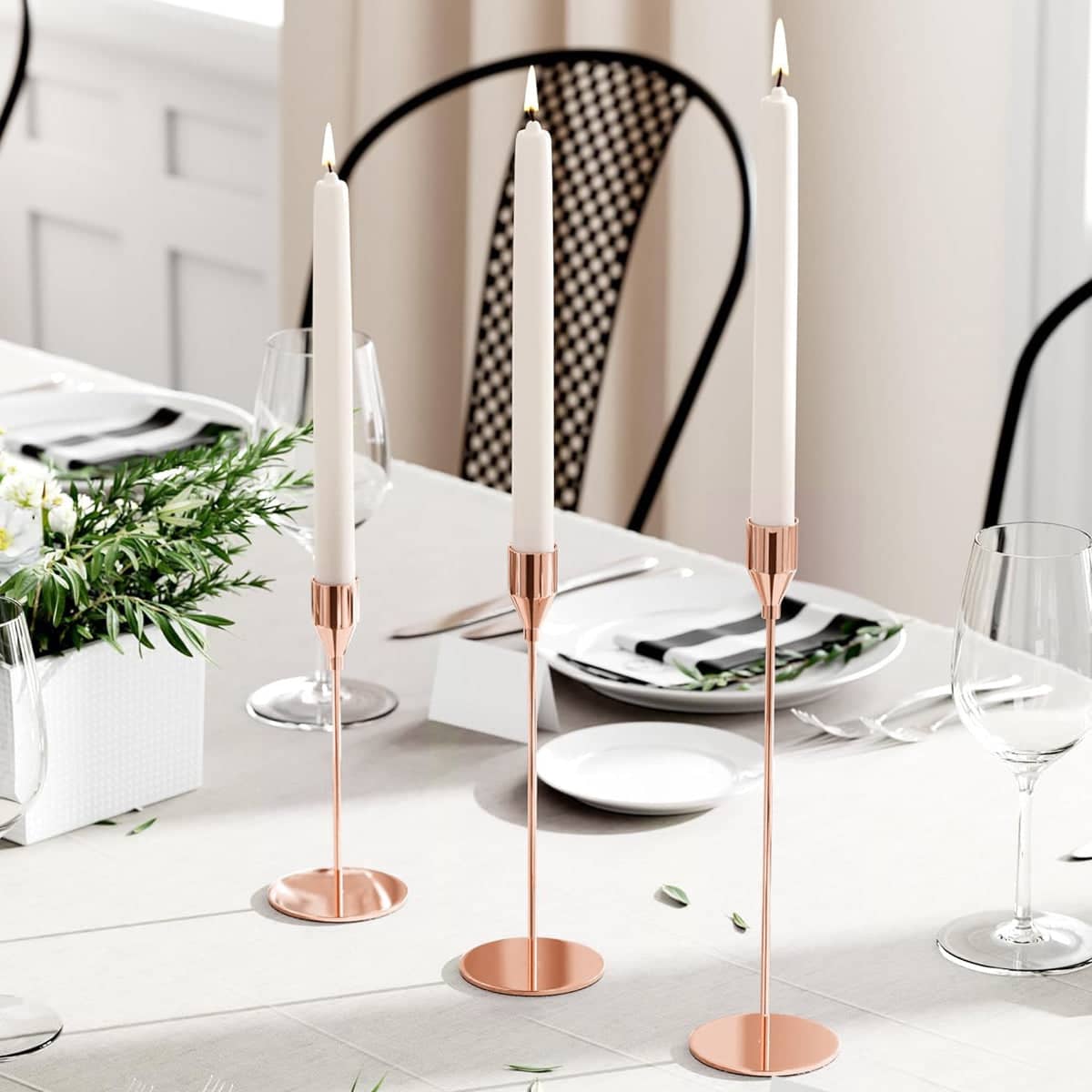 Metal Candle Holders Set of 3, Rose Gold Tabletop Decor - view 4
