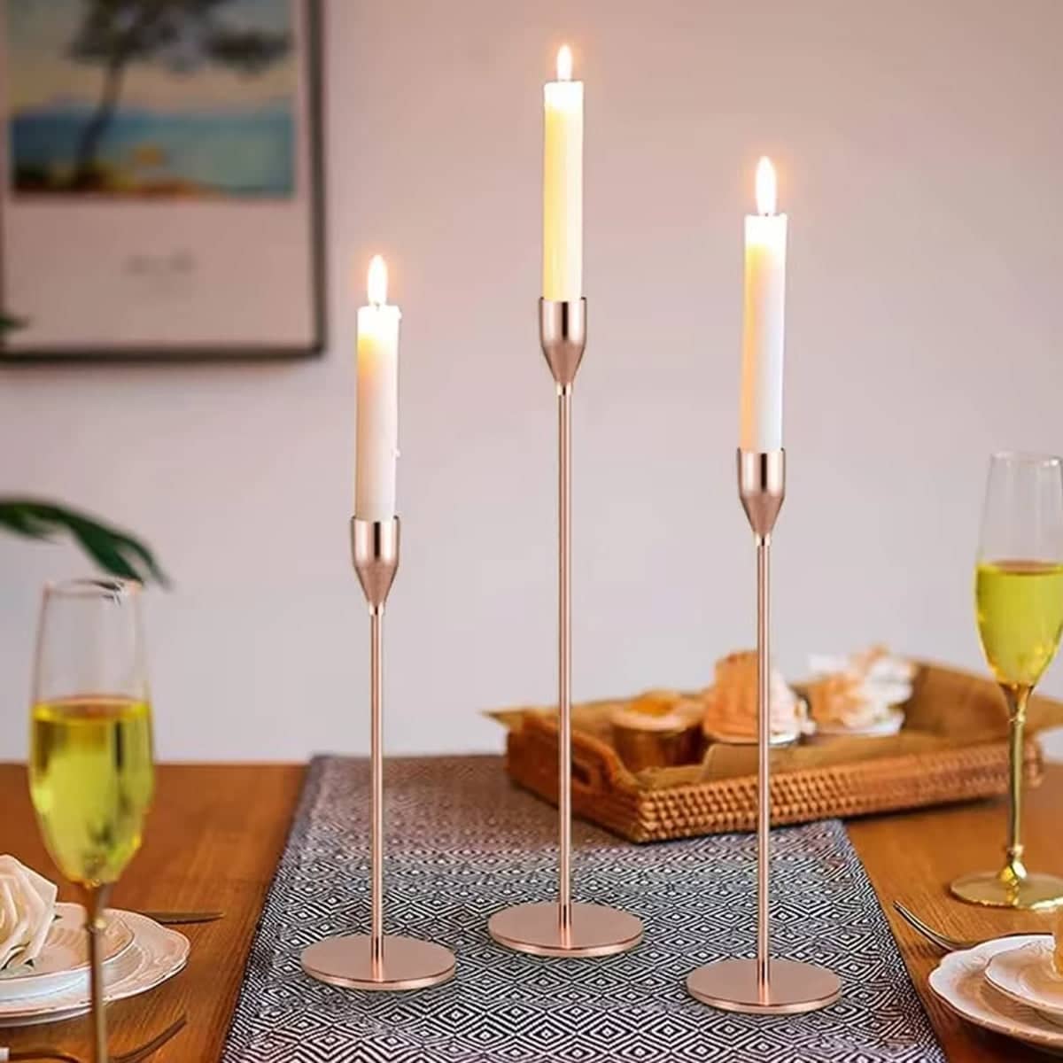 Metal Candle Holders Set of 3, Rose Gold Tabletop Decor - view 5