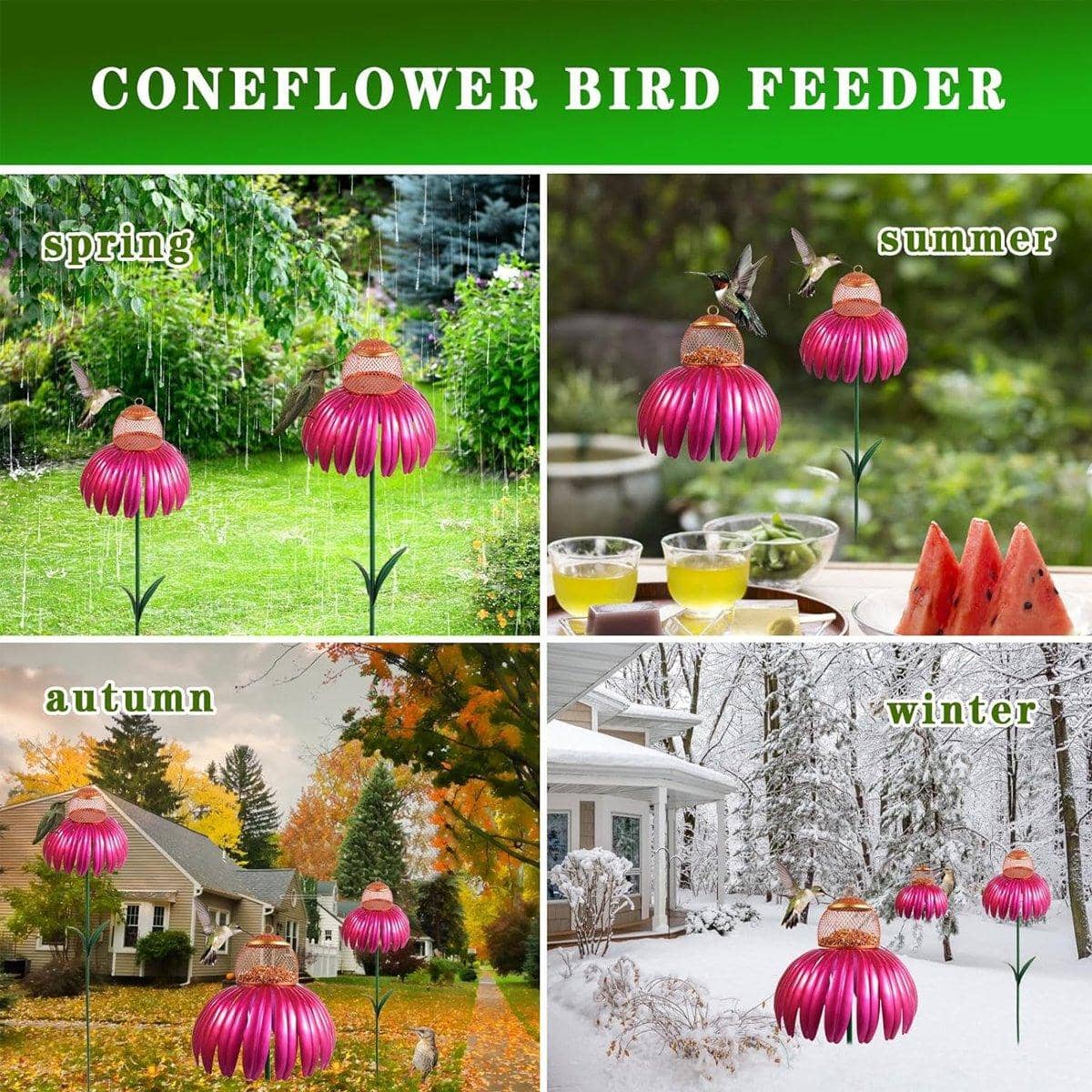 Metal Coneflower Bird Feeder for Garden, Decorative Outdoor Seed Feeder - view 5