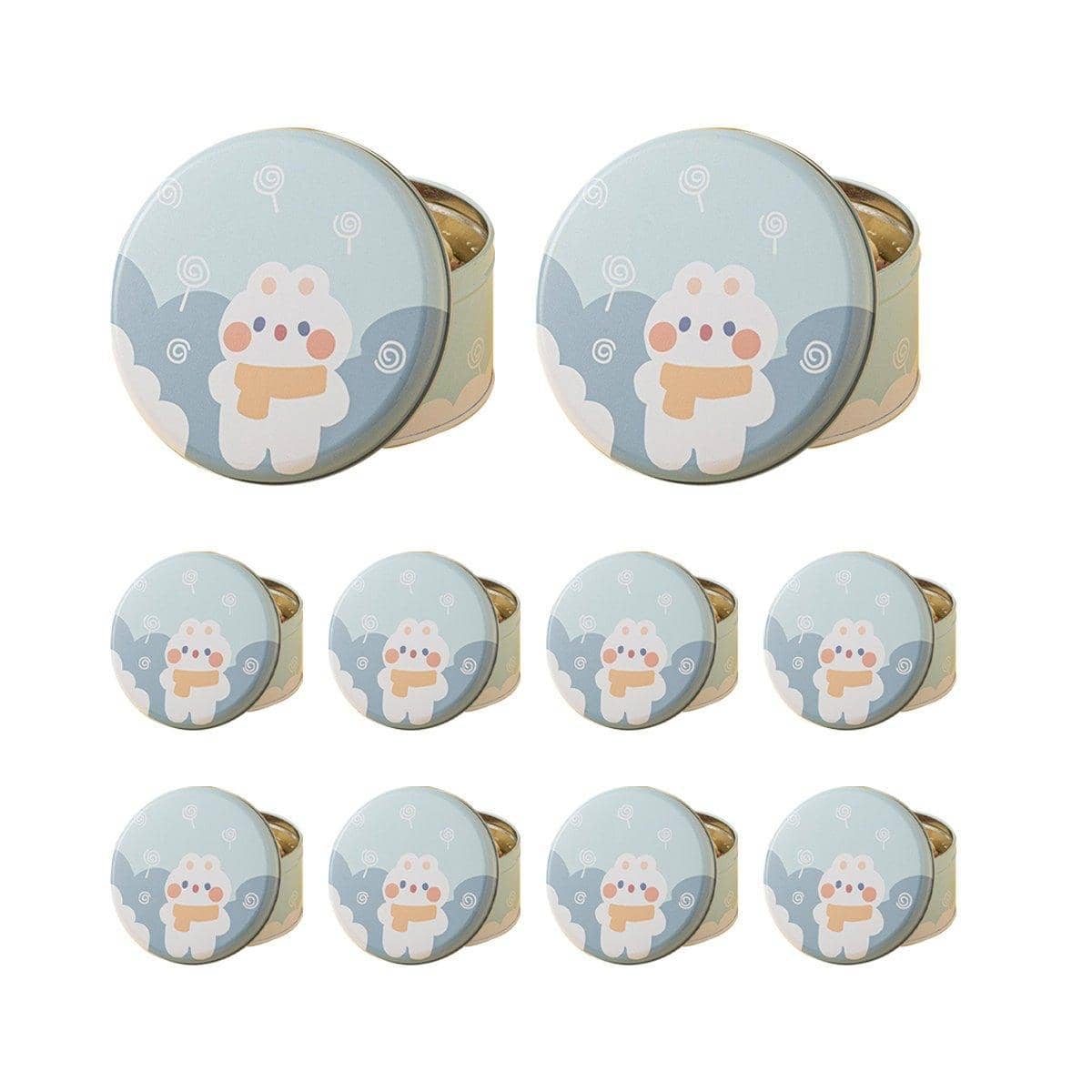 Metal Cookie Tin Box, Round Biscuit Gift Tin Pack of 10 - Blue Bear