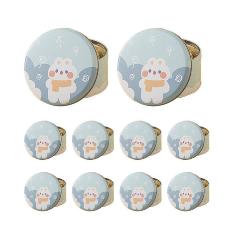 Metal Cookie Tin Box, Round Biscuit Gift Tin Pack of 10 - Blue Bear