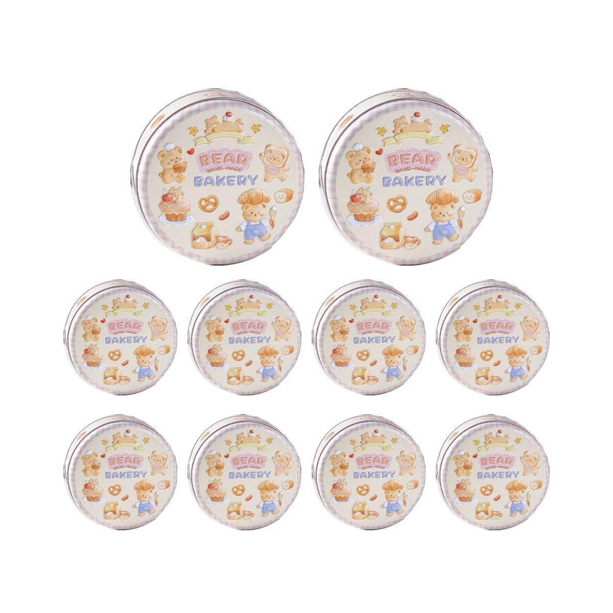 Metal Cookie Tin Box, Round Biscuit Gift Tin Pack of 10 - Bread Bear