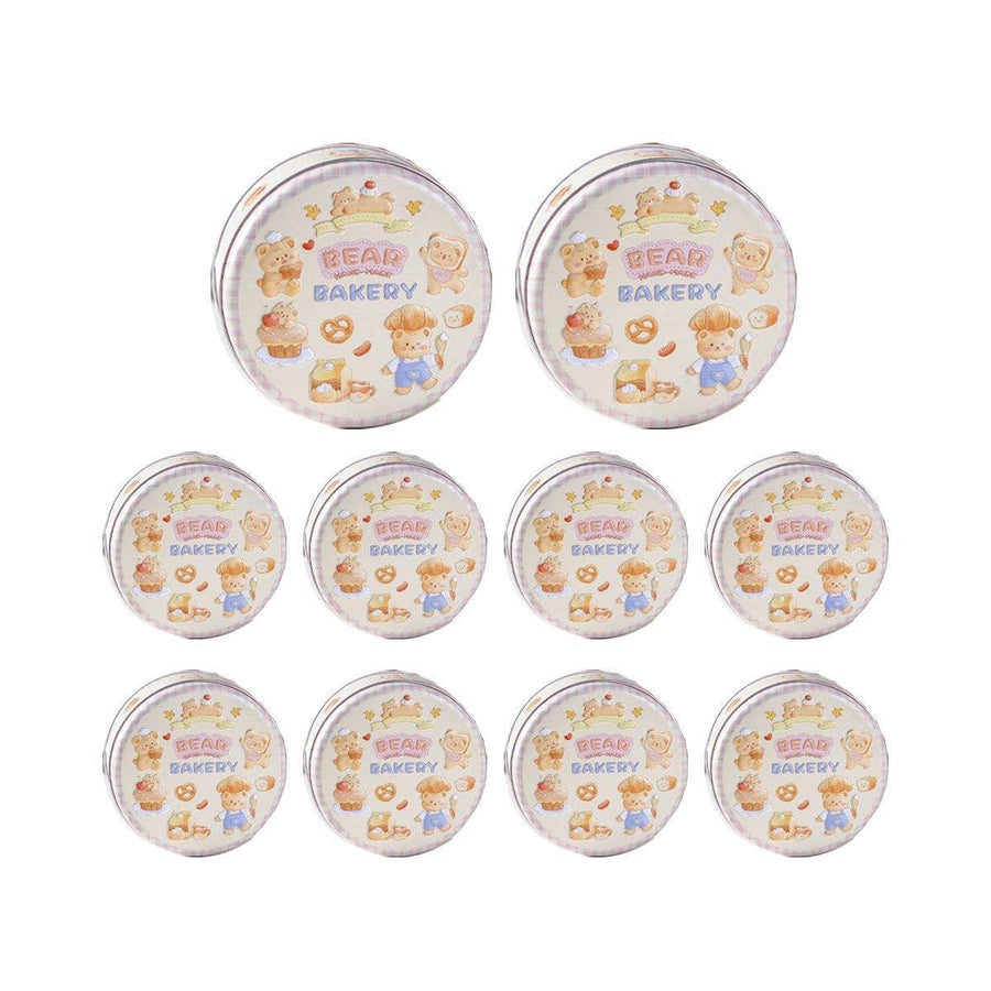 Metal Cookie Tin Box, Round Biscuit Gift Tin Pack of 10 - Bread Bear