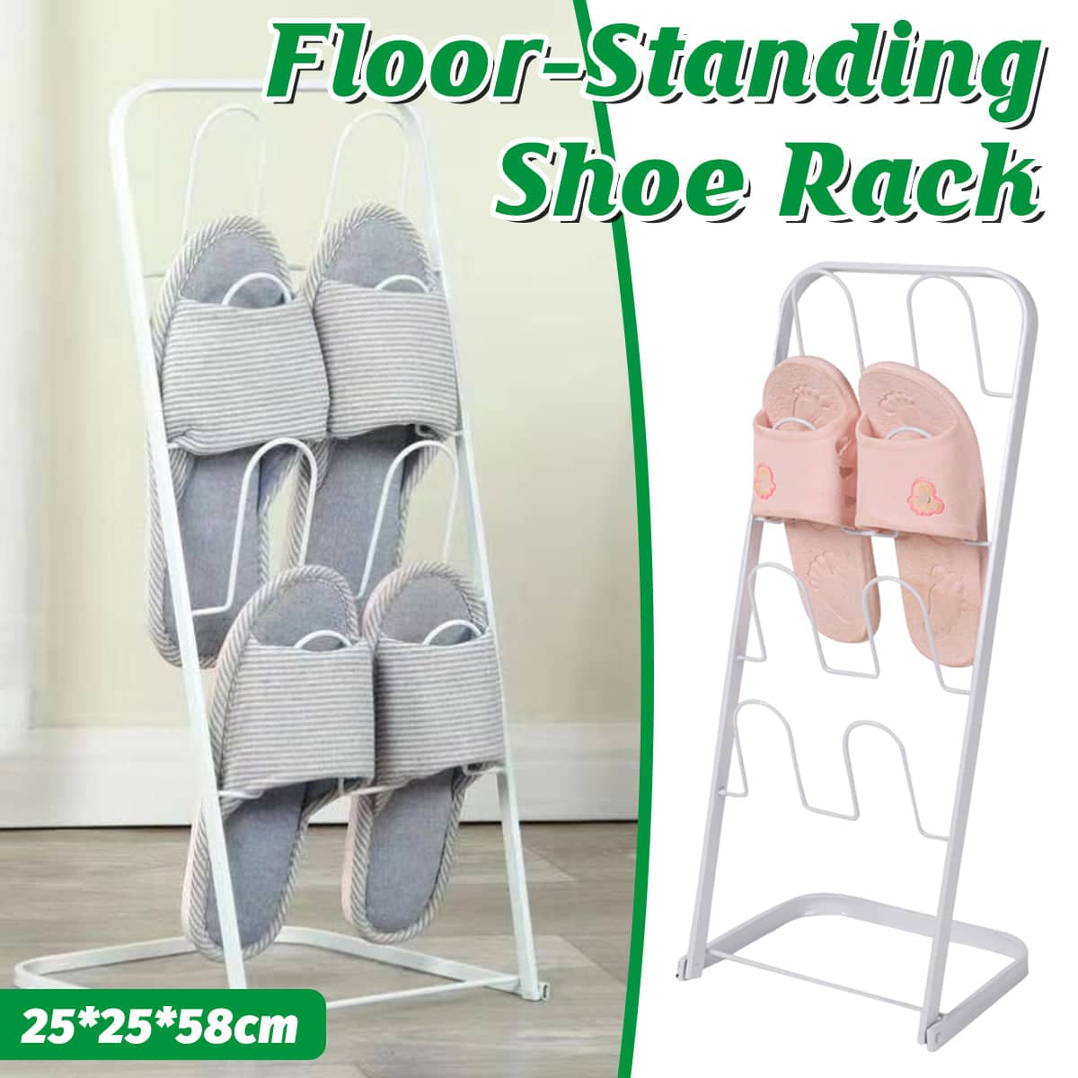 Metal Floor Standing Slipper Rack for Entryway, Hallway and Bathroom, Space Saving
