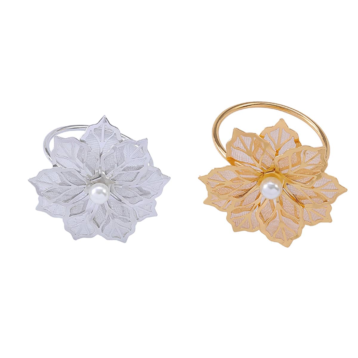 Metal Floral Napkin Rings, Hollow Rose Design, Pack of 6 - Gold - view 3