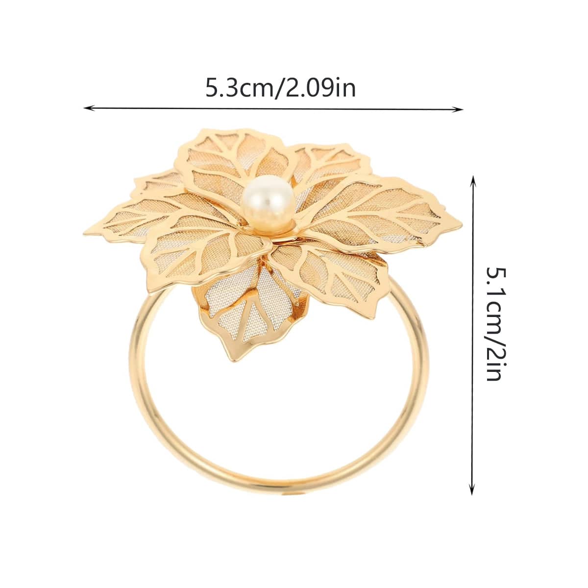 Metal Floral Napkin Rings, Hollow Rose Design, Pack of 6 - Gold - view 4