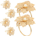Metal Floral Napkin Rings, Hollow Rose Design, Pack of 6 - Gold - view 5
