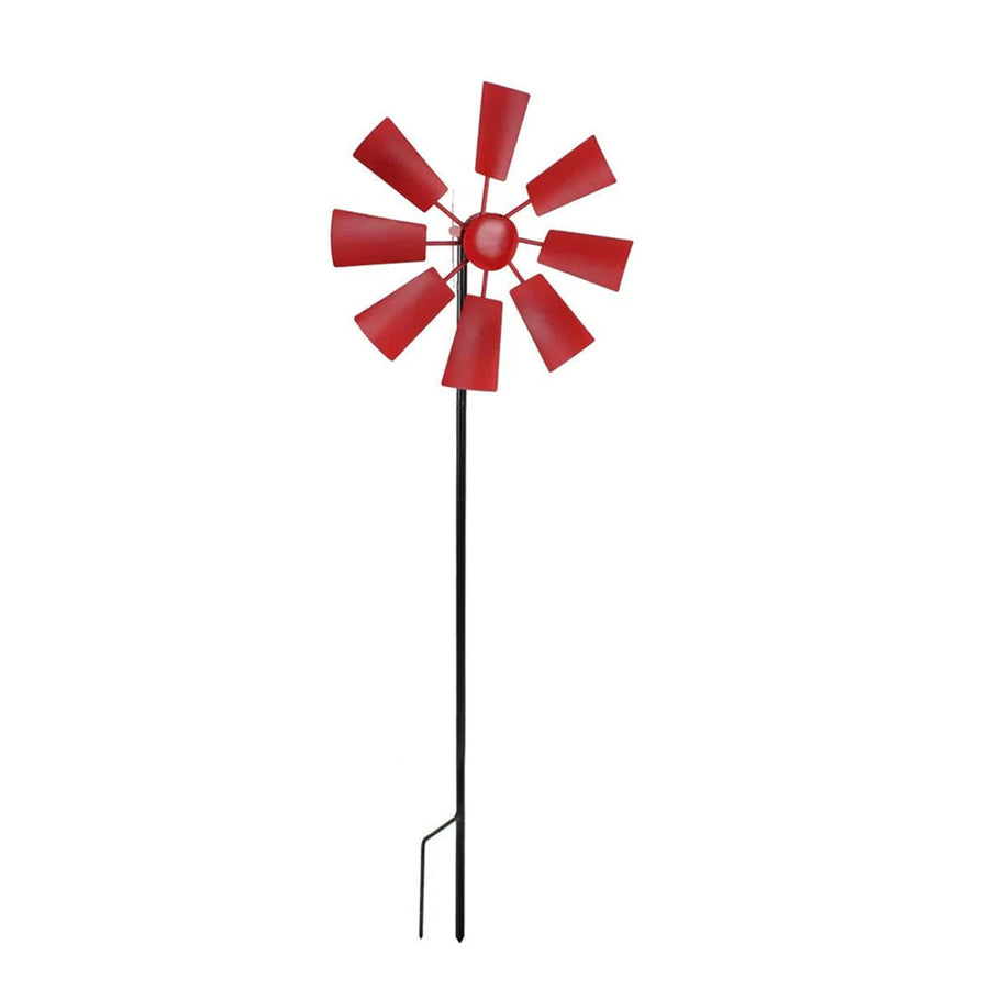 Metal Garden Windmill Stake Ornament for Lawn, Yard and Park - Red