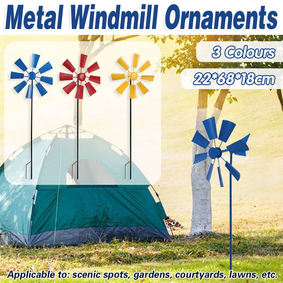Metal Garden Windmill Stake Ornament for Lawn, Yard and Park - Red - view 2