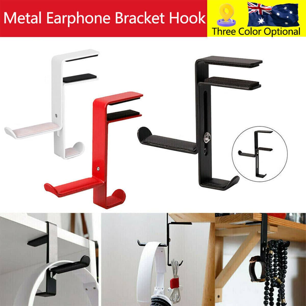 Metal Headphone Hanger with Desk Clamp - White - view 2