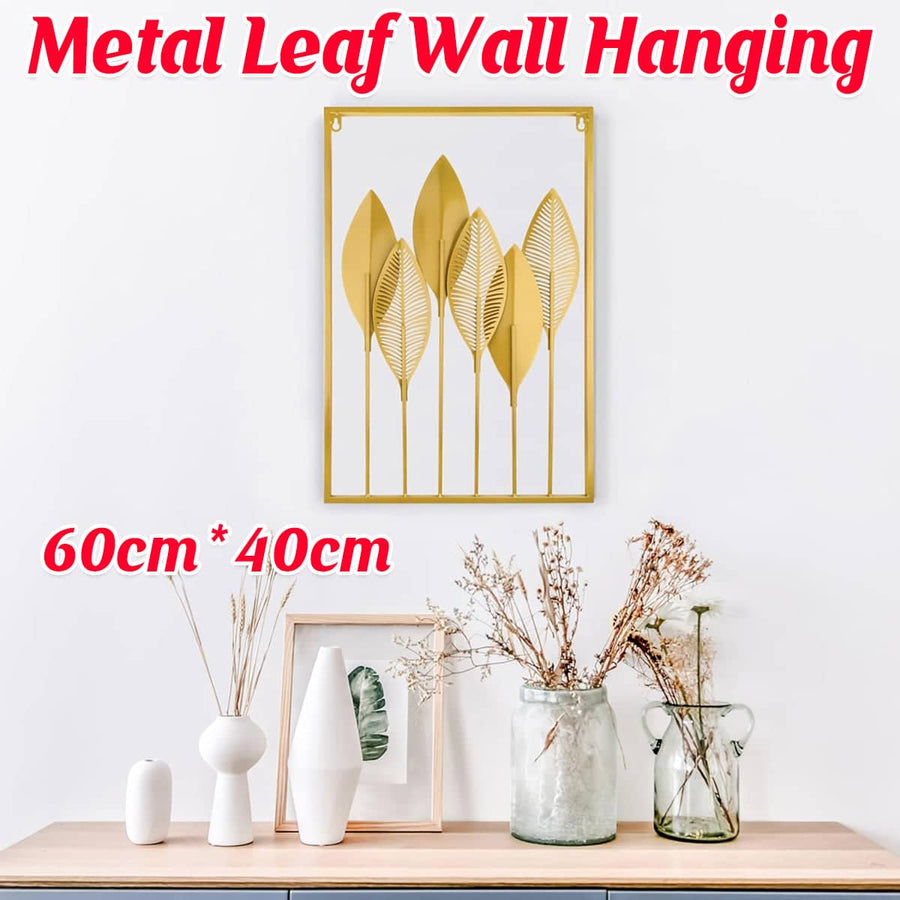 Metal Leaf Wall Decor, Gold Iron Frame, 60 x 40 cm