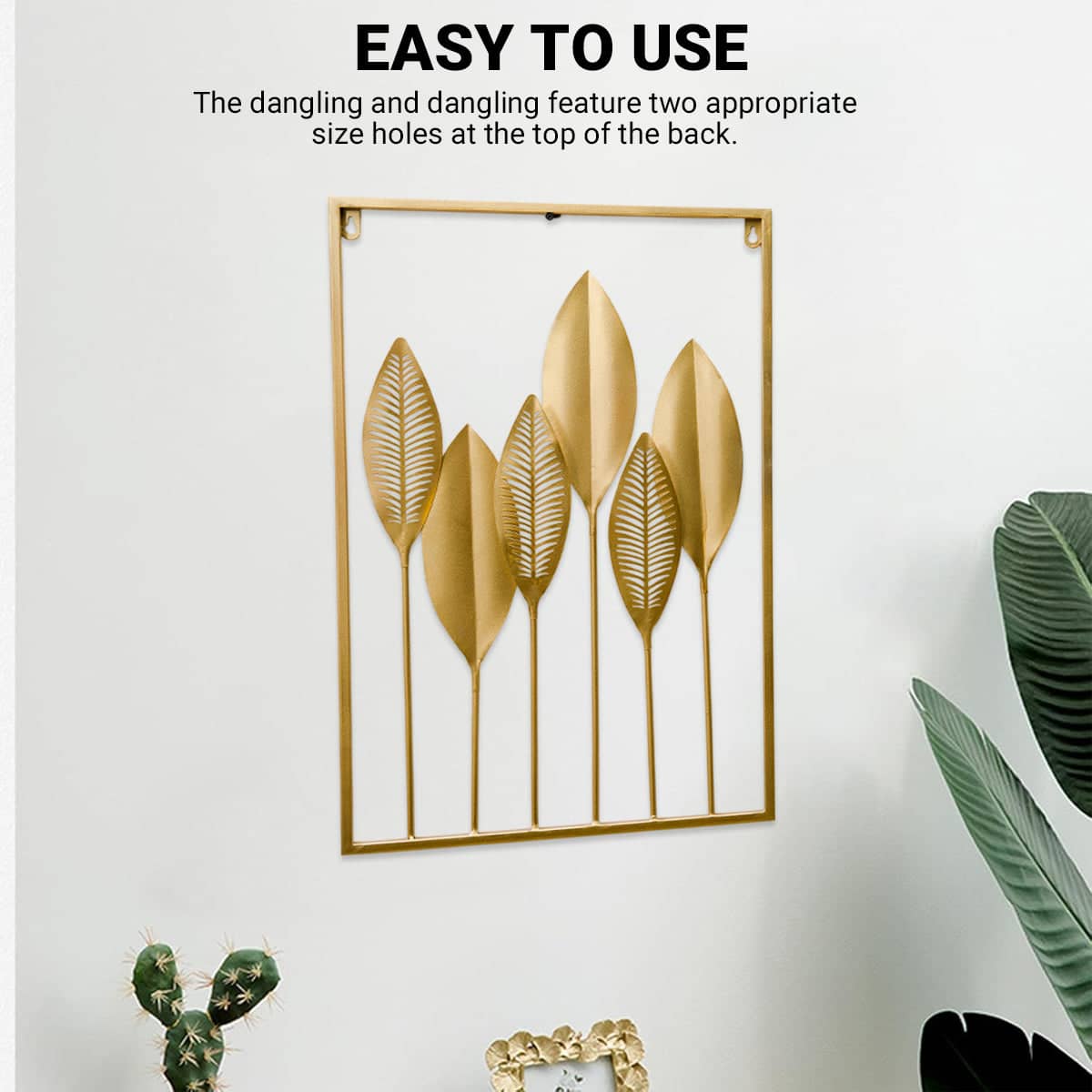 Metal Leaf Wall Decor, Gold Iron Frame, 60 x 40 cm - view 4