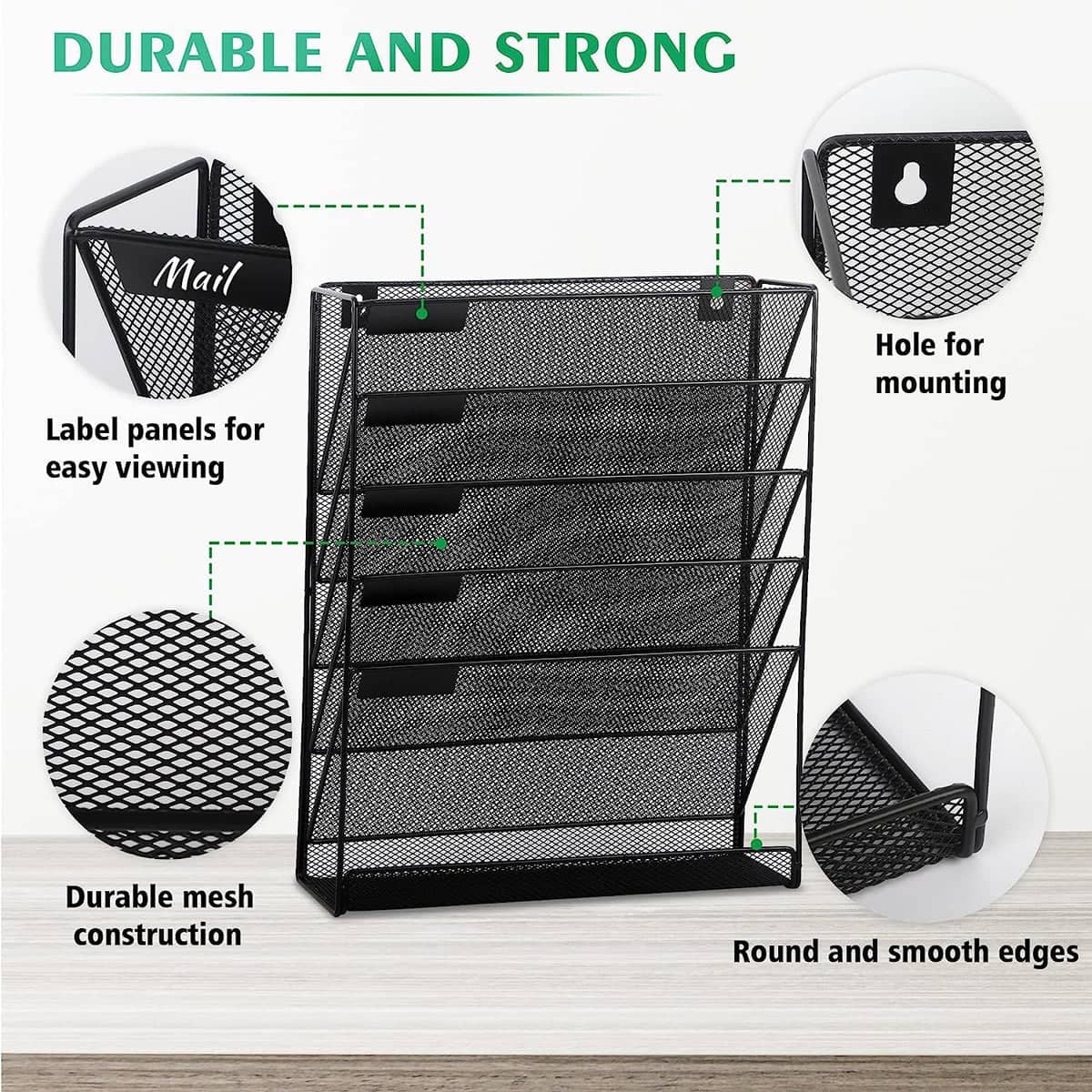 Metal Mesh Desktop File Organiser, 6 Layer Document Rack, Wall Mount or Free Standing - view 4