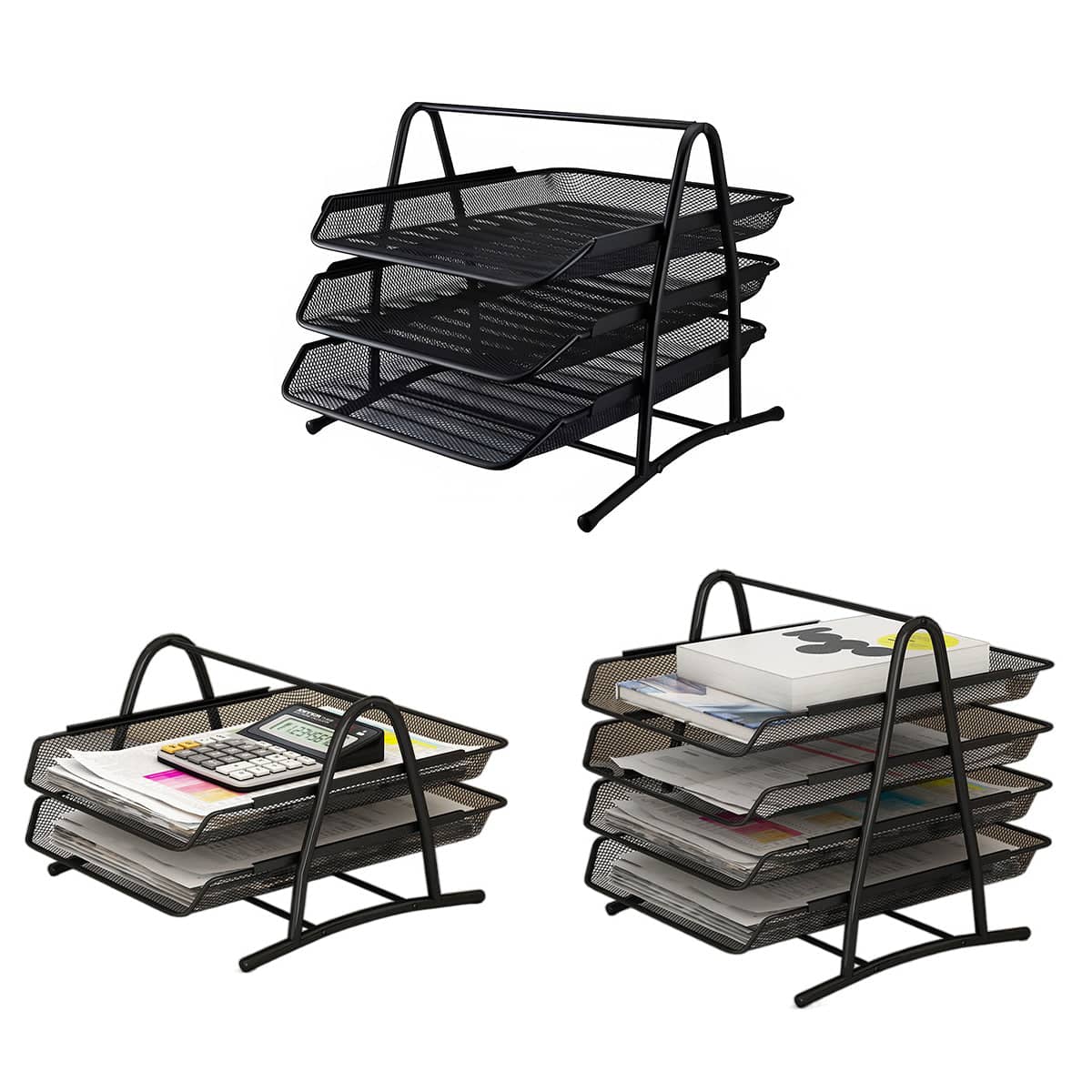 Metal Mesh Desktop File Organiser for A4 Papers, Office and Home Desk - 4 Tier - view 3