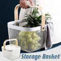Metal Mesh Storage Basket with Wooden Handle for Fruit and Vegetables - White
