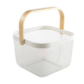Metal Mesh Storage Basket with Wooden Handle for Fruit and Vegetables - White - view 2