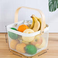 Metal Mesh Storage Basket with Wooden Handle for Fruit and Vegetables - White - view 3